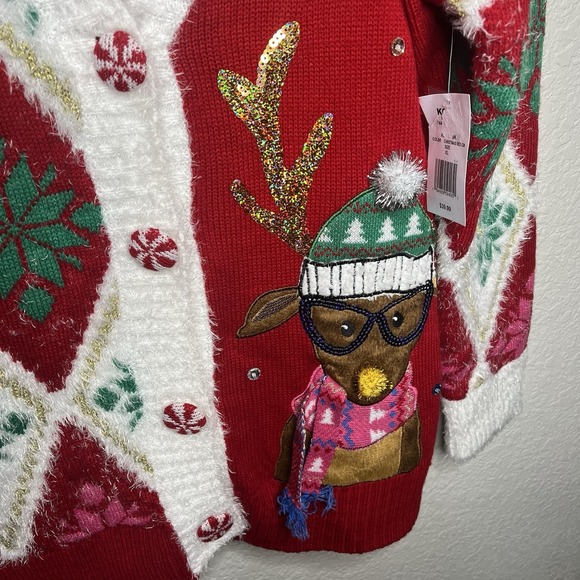 NWT NEW Womens Jollidays Reindeer Button Front Cardigan Christmas Ugly Tacky XL - Picture 4 of 13